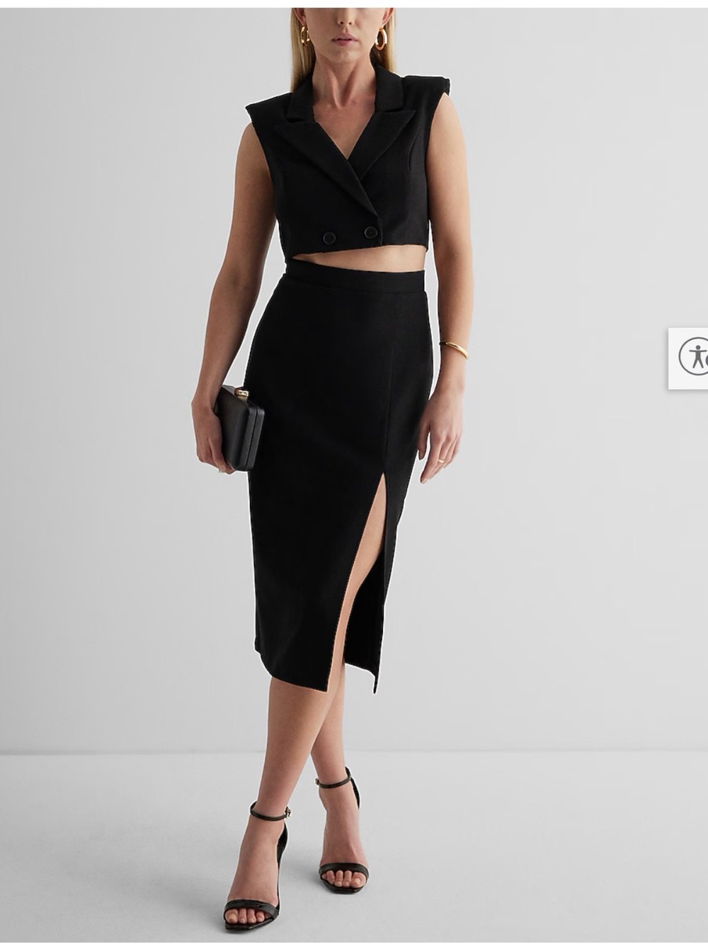 Express Black Mid Cut Blazer Dress with Midi Skirt with Side Slit